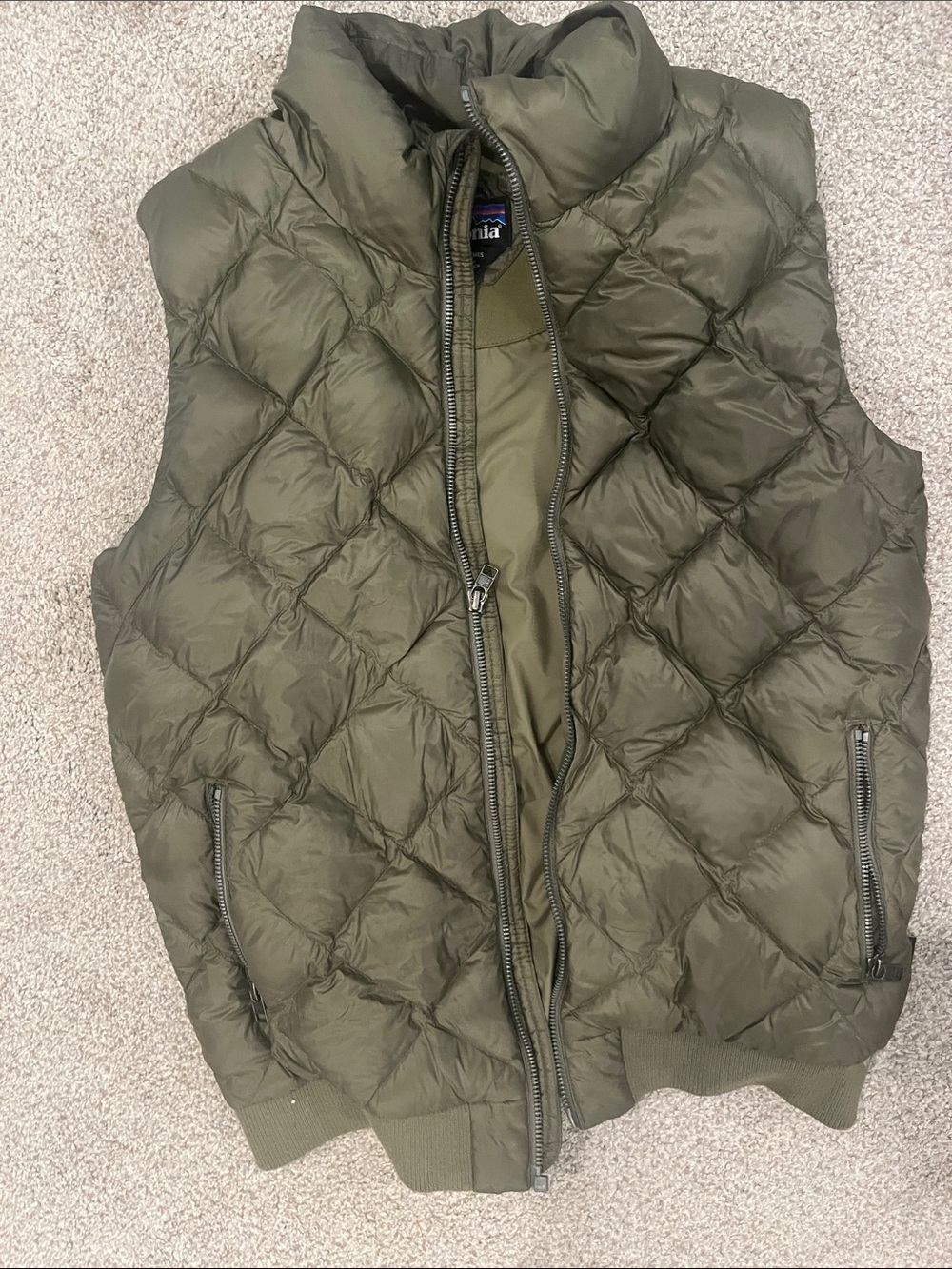 Patagonia Olive Green Quilted Down Vest